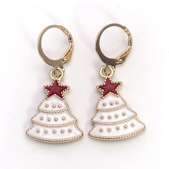 White Christmas Tree Earrings - Picture 1 of 5